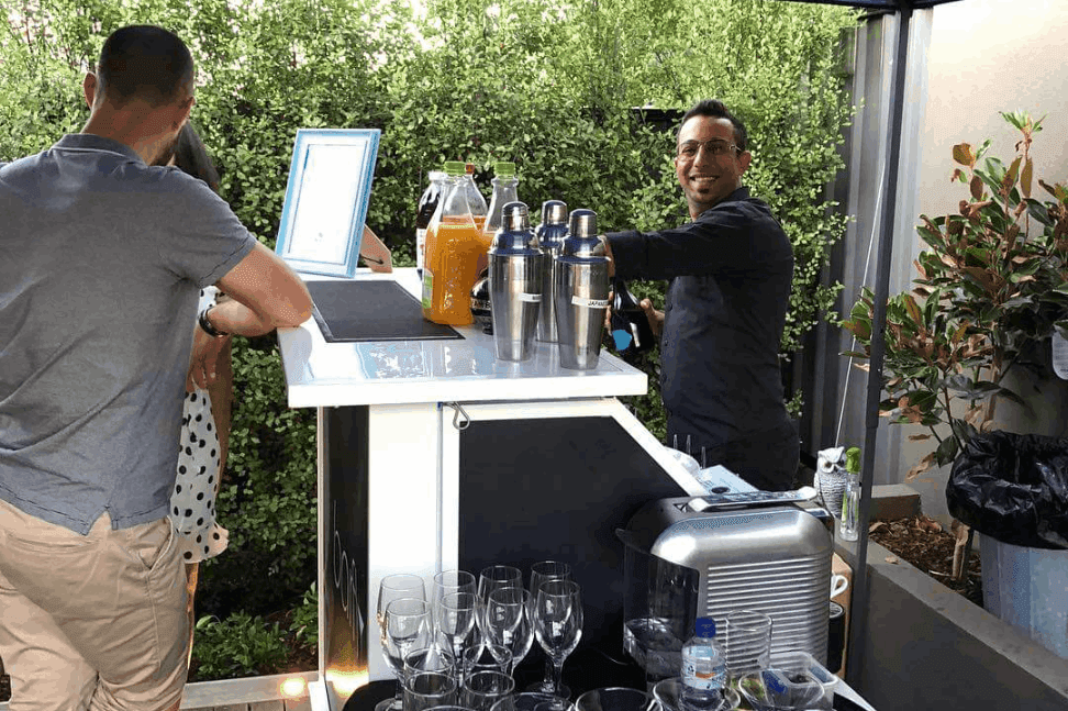 The mobile bar of Barfly Cocktails catering an event located in Melbourne.