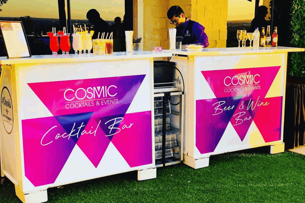 The cocktail, and beer & wine mobile bars of Cosmic Cocktails in an event.