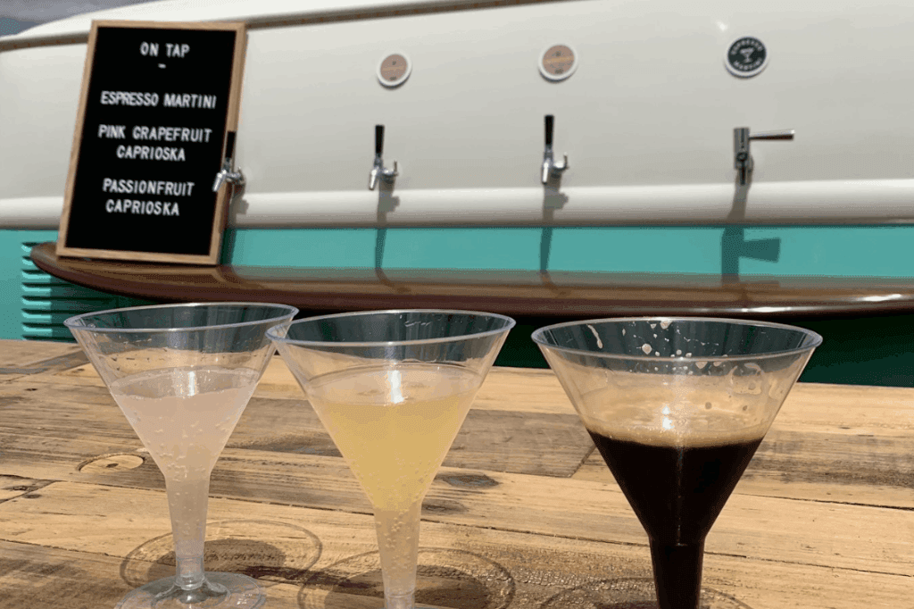 Cocktails mixed and served from the beverage taps of the Kombi Keg Mildura's mobile bar.