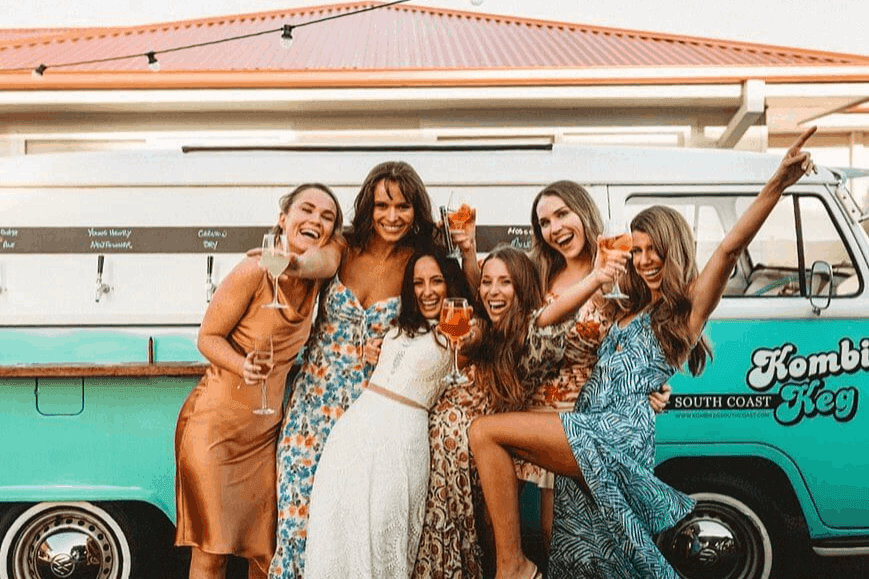 Six women celebrating in an event catered with the mobile bar of Kombi Keg South Coast,