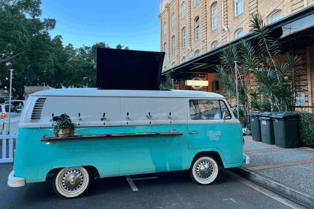 The mobile bar of Kombi Keg catering an event in Sunshine Coast, QLD.